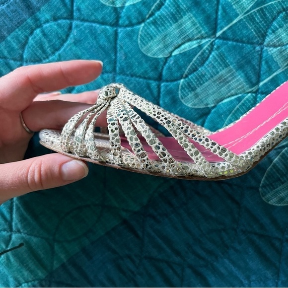 Kate Spade New York Lolita Platinum Speckled Leather Ankle Strap Sandals Sz 10B - Picture 13 of 16